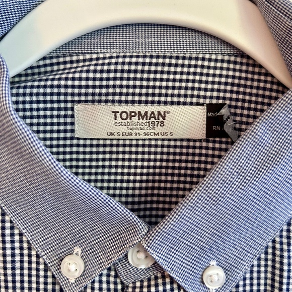 Topman Blue & White Size SM Gingham Long-Sleeve Button Down Shirt - Picture 2 of 5